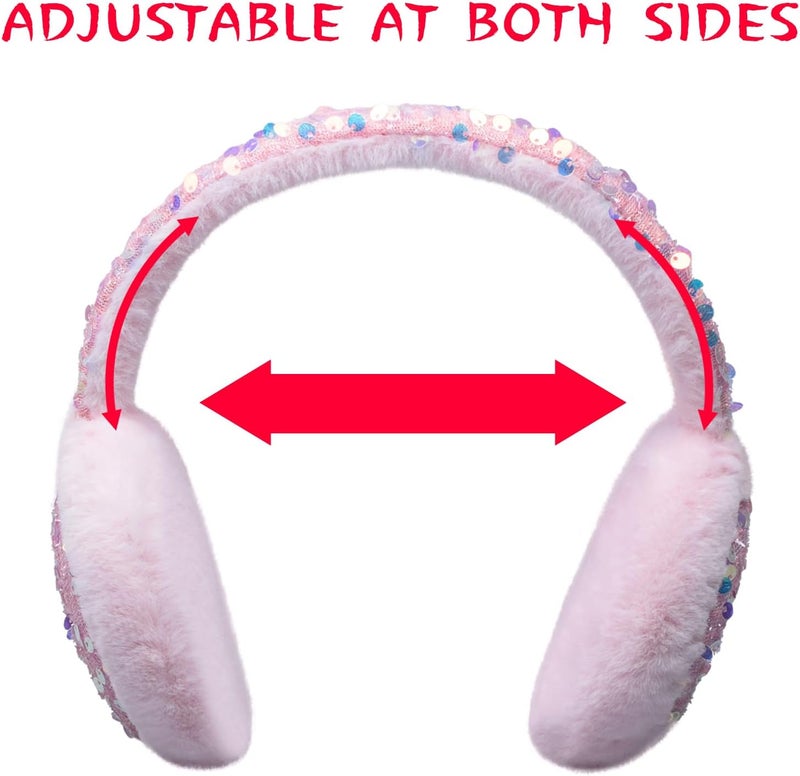 GSFY Ear Muffs Gloves Set for Kids Girls Adjustable Winter Sequin Faux Fur Windproof Warm Ear Warmer Outdoor - Image 4